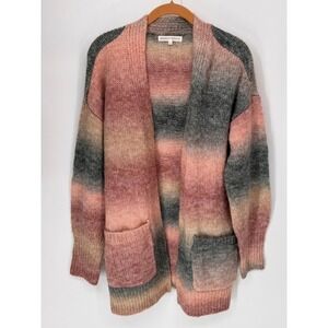 Madison + Hudson Cardigan Womens L Pink Grey Ombre Open Front Pocket Fuzzy Knit